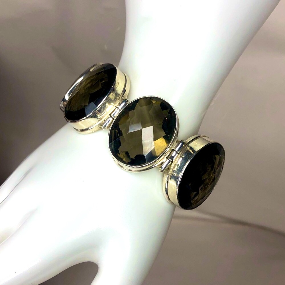 Sterling Silver Ross Simons Oval Faceted Smokey Topaz Toggle Bracelet